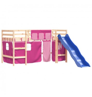Aukšta vaikiška lova su užuolaidomis, rožinė, 90x190cm, pušis - Lovos - 4