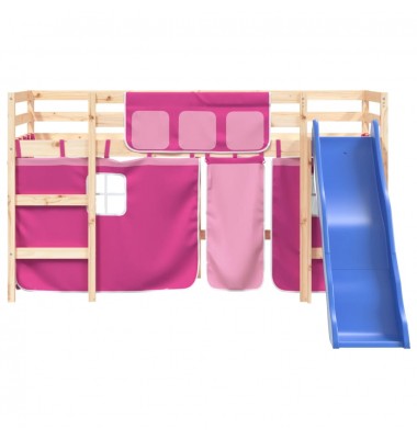 Aukšta vaikiška lova su užuolaidomis, rožinė, 90x190cm, pušis - Lovos - 5