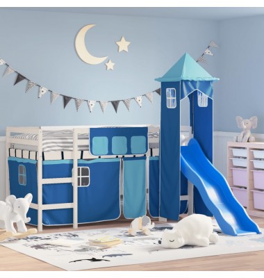 Aukšta vaikiška lova su bokštu, mėlyna, 90x200cm, pušis - Lovos - 1