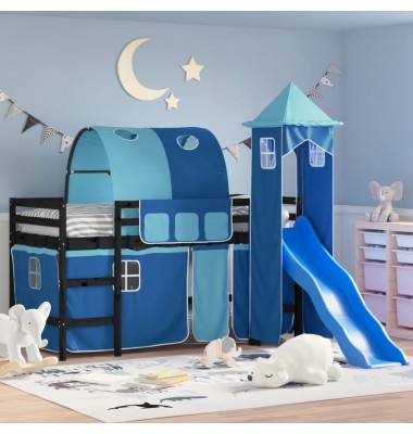 Aukšta vaikiška lova su bokštu, mėlyna, 80x200cm, pušis - Lovos - 1