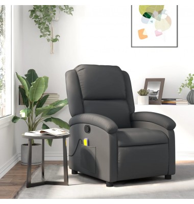  Atlošiamas masažinis krėslas, pilkos spalvos, tikra oda - Foteliai, krėslai - 1