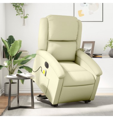  Atsistojantis elektrinis masažinis krėslas, kreminis, tikra oda - Foteliai, krėslai - 1