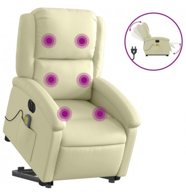  Atsistojantis elektrinis masažinis krėslas, kreminis, tikra oda - Foteliai, krėslai - 2