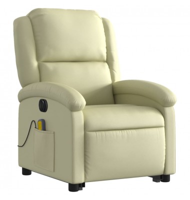  Atsistojantis elektrinis masažinis krėslas, kreminis, tikra oda - Foteliai, krėslai - 3