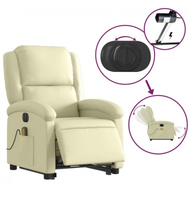  Atsistojantis elektrinis masažinis krėslas, kreminis, tikra oda - Foteliai, krėslai - 5