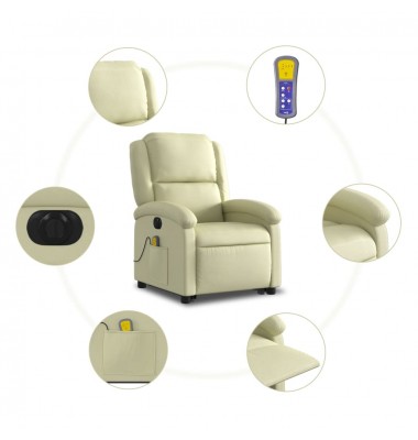  Atsistojantis elektrinis masažinis krėslas, kreminis, tikra oda - Foteliai, krėslai - 7