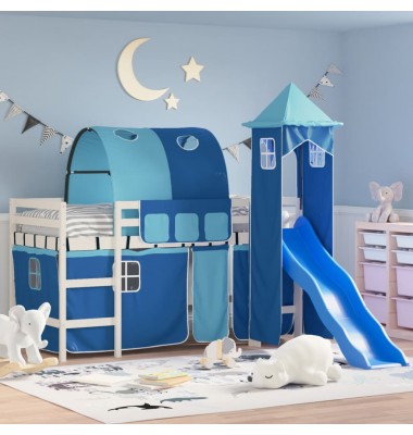 Aukšta vaikiška lova su bokštu, mėlyna, 90x190cm, pušis - Lovos - 1