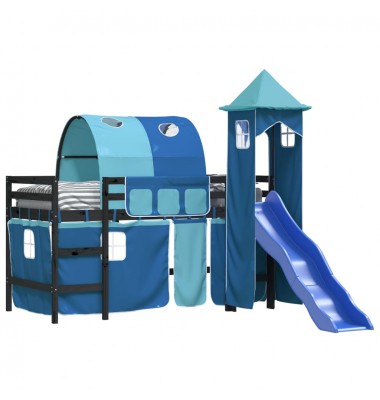 Aukšta vaikiška lova su bokštu, mėlyna, 90x200cm, pušis - Lovos - 3