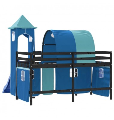 Aukšta vaikiška lova su bokštu, mėlyna, 90x200cm, pušis - Lovos - 7