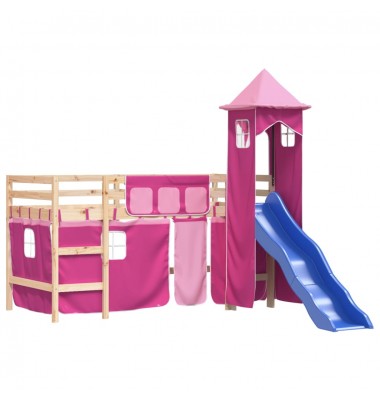 Aukšta vaikiška lova su bokštu, rožinė, 90x190cm, pušis - Lovos - 4