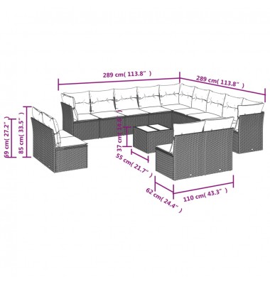  Sodo komplektas su pagalvėlėmis, 14 dalių, juodas, poliratanas - Lauko baldų komplektai - 3