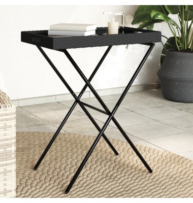  Sulankstomas padėklas-stalas, juodas, 65x40x75cm, poliratanas - Lauko stalai, staliukai - 1