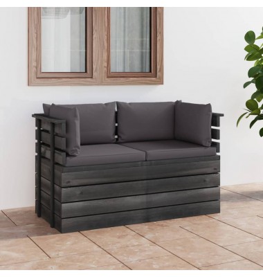 Dvivietė sodo sofa iš palečių su pagalvėlėmis, pušies mediena - Lauko baldų komplektai - 1
