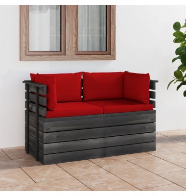 Dvivietė sodo sofa iš palečių su pagalvėlėmis, pušies mediena - Lauko baldų komplektai - 1