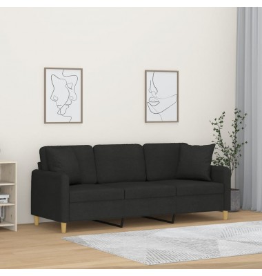  Trivietė sofa su pagalvėlėmis, juodos spalvos, 180cm, audinys - Sofos, sofos-lovos - 1