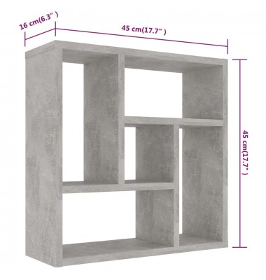  Sieninė lentyna, betono pilkos spalvos, 45,1x16x45,1cm, MDP - Pakabinamos lentynos, spintelės - 6