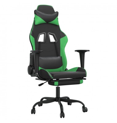  Masažinė žaidimų kėdė su pakoja, juoda ir žalia, dirbtinė oda - Žaidimų kėdės - 2
