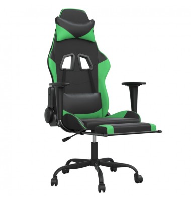  Masažinė žaidimų kėdė su pakoja, juoda ir žalia, dirbtinė oda - Žaidimų kėdės - 3