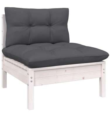  Sodo komplektas su pagalvėmis, 6 dalių, baltas, pušies mediena - Lauko baldų komplektai - 4