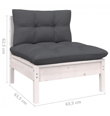  Sodo komplektas su pagalvėmis, 6 dalių, baltas, pušies mediena - Lauko baldų komplektai - 6
