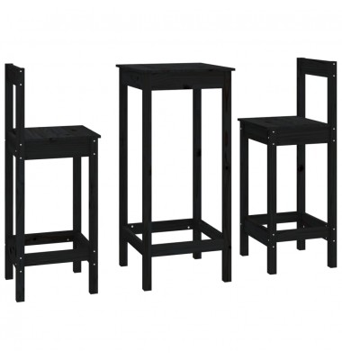  Baro baldų komplektas, 3 dalių, juodas, pušies medienos masyvas - Valgomojo, baro komplektai - 3