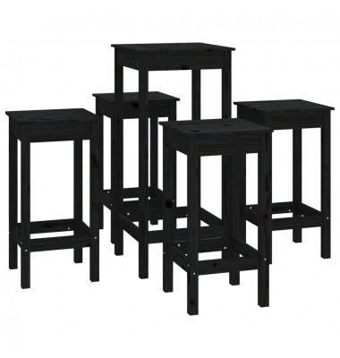  Baro baldų komplektas, 5 dalių, juodas, pušies medienos masyvas - Valgomojo, baro komplektai - 3