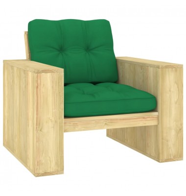  Sodo kėdė su žaliomis pagalvėmis, impregnuota pušies mediena - Lauko kėdės - 1