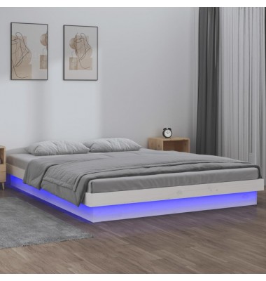  Lovos rėmas su LED, baltos spalvos, 120x200cm, medienos masyvas - Lovos - 1