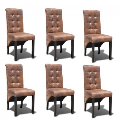  Valgomojo kėdės, 6vnt., rudos, dirbtinė oda - Valgomojo Kėdės - 1