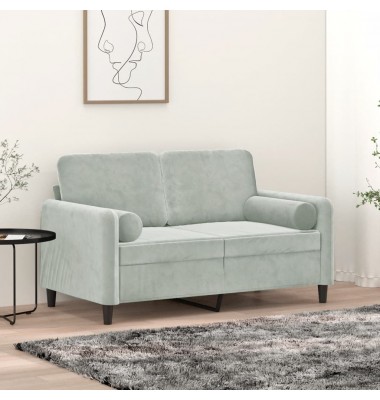  Dvivietė sofa su pagalvėlėmis, šviesiai pilka, 120cm, aksomas - Sofos, sofos-lovos - 1