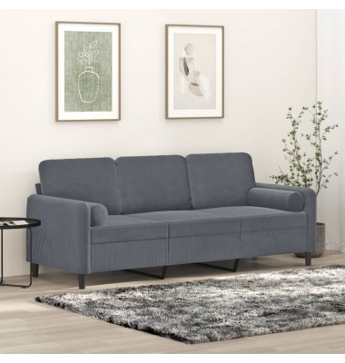  Trivietė sofa su pagalvėlėmis, tamsiai pilka, 180cm, aksomas - Sofos, sofos-lovos - 1