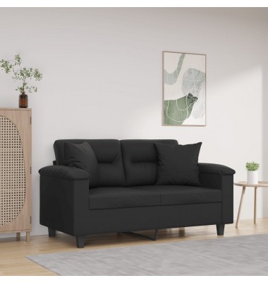  Dvivietė sofa su pagalvėlėmis, juoda, 120cm, dirbtinė oda - Sofos, sofos-lovos - 1