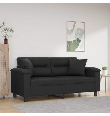  Dvivietė sofa su pagalvėlėmis, juoda, 140cm, dirbtinė oda - Sofos, sofos-lovos - 1