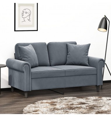  Dvivietė sofa su pagalvėlėmis, tamsiai pilka, 120cm, aksomas - Sofos, sofos-lovos - 1