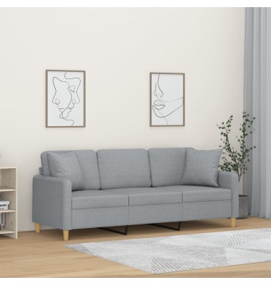  Trivietė sofa su pagalvėlėmis, šviesiai pilka, 180cm, audinys - Sofos, sofos-lovos - 1