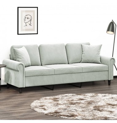  Trivietė sofa su pagalvėlėmis, šviesiai pilka, 180cm, aksomas - Sofos, sofos-lovos - 1