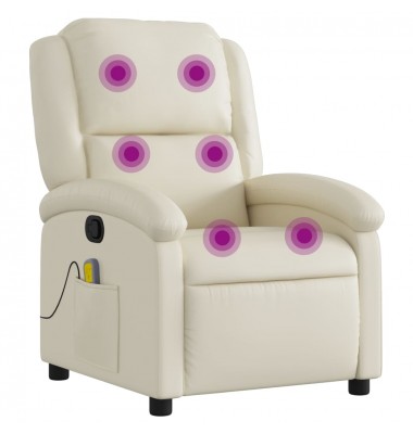  Atlošiamas masažinis krėslas, kreminės spalvos, dirbtinė oda - Foteliai, krėslai - 2