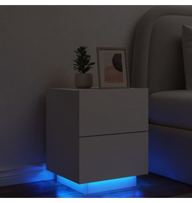 Naktinė spintelė su LED lemputėmis, balta, apdirbta mediena - Naktinės spintelės - 1