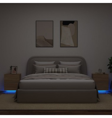  Naktinės spintelės su LED lemputėmis, 2vnt., ąžuolo, mediena - Naktinės spintelės - 1