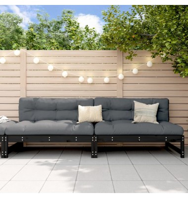  Vidurinės sodo sofos dalys, 2vnt., juodos, 120x80cm, pušis - Moduliniai lauko baldai - 1