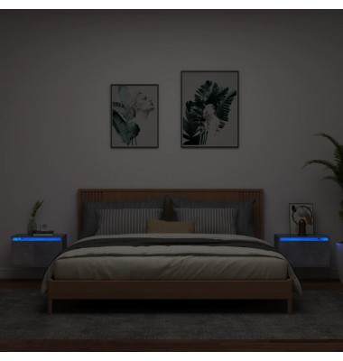  Sieninės naktinės spintelės su LED, 2vnt., betono pilkos - Naktinės spintelės - 1
