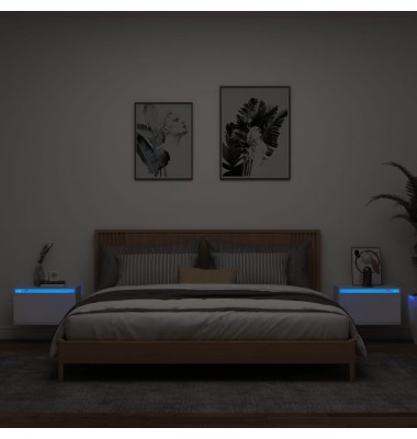  Sieninės naktinės spintelės su LED, 2vnt., baltos - Naktinės spintelės - 1