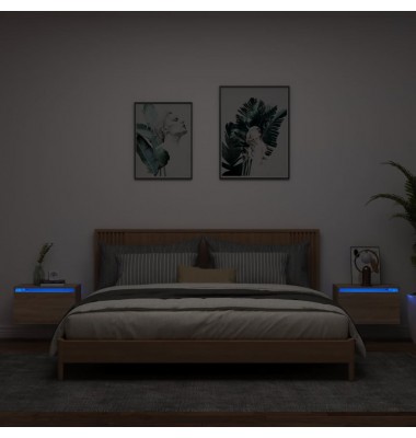  Sieninės naktinės spintelės su LED, 2vnt., ąžuolo - Naktinės spintelės - 1