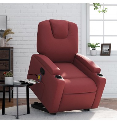  Atsistojantis masažinis krėslas, raudonojo vyno, dirbtinė oda - Foteliai, krėslai - 1