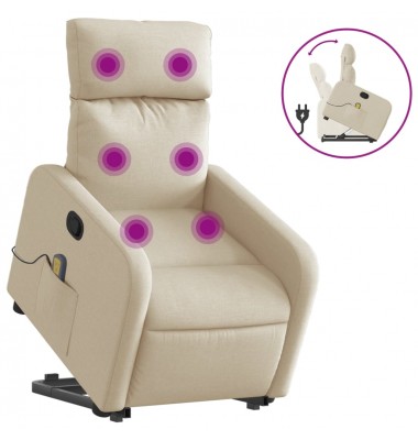  Atsistojantis atlošiamas masažinis krėslas, kreminis, audinys - Foteliai, krėslai - 2