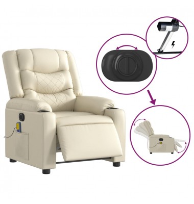  Elektrinis atlošiamas masažinis krėslas, kreminis, dirbtinė oda - Foteliai, krėslai - 5