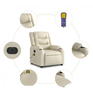  Elektrinis atlošiamas masažinis krėslas, kreminis, dirbtinė oda - Foteliai, krėslai - 7
