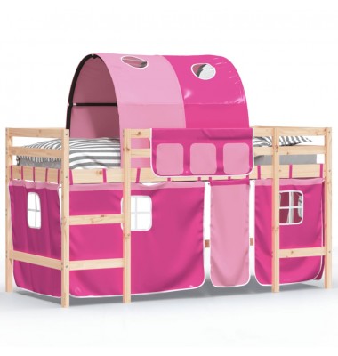 Aukšta vaikiška lova su tuneliu, rožinė, 90x190cm, pušis - Lovos - 2