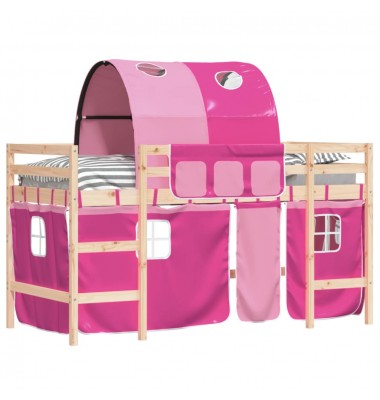 Aukšta vaikiška lova su tuneliu, rožinė, 90x190cm, pušis - Lovos - 3