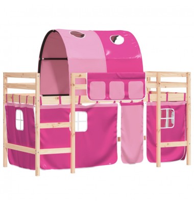 Aukšta vaikiška lova su tuneliu, rožinė, 90x190cm, pušis - Lovos - 4